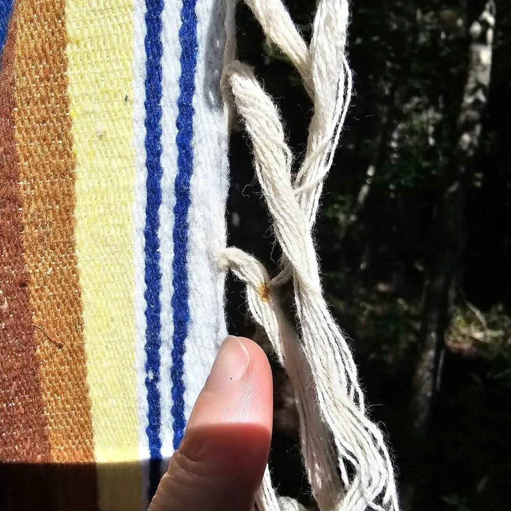 Vintage Handmade Mexican Serape Wool Blanket – Blue Multicolor Stripes, 45x80